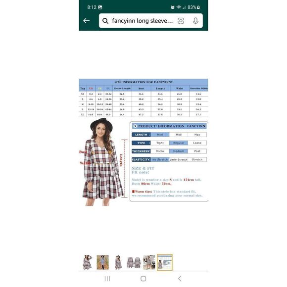 New Small Fancyinn Long Sleeve Buffalo Plaid Shift Tunic Ruffle Mini Dress NWT - Picture 5 of 8